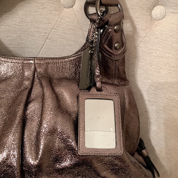 Coach Maggie Leather Metallic Hobo Shoulder Bag Gunmetal Grey 15259 - Picture 8 of 12